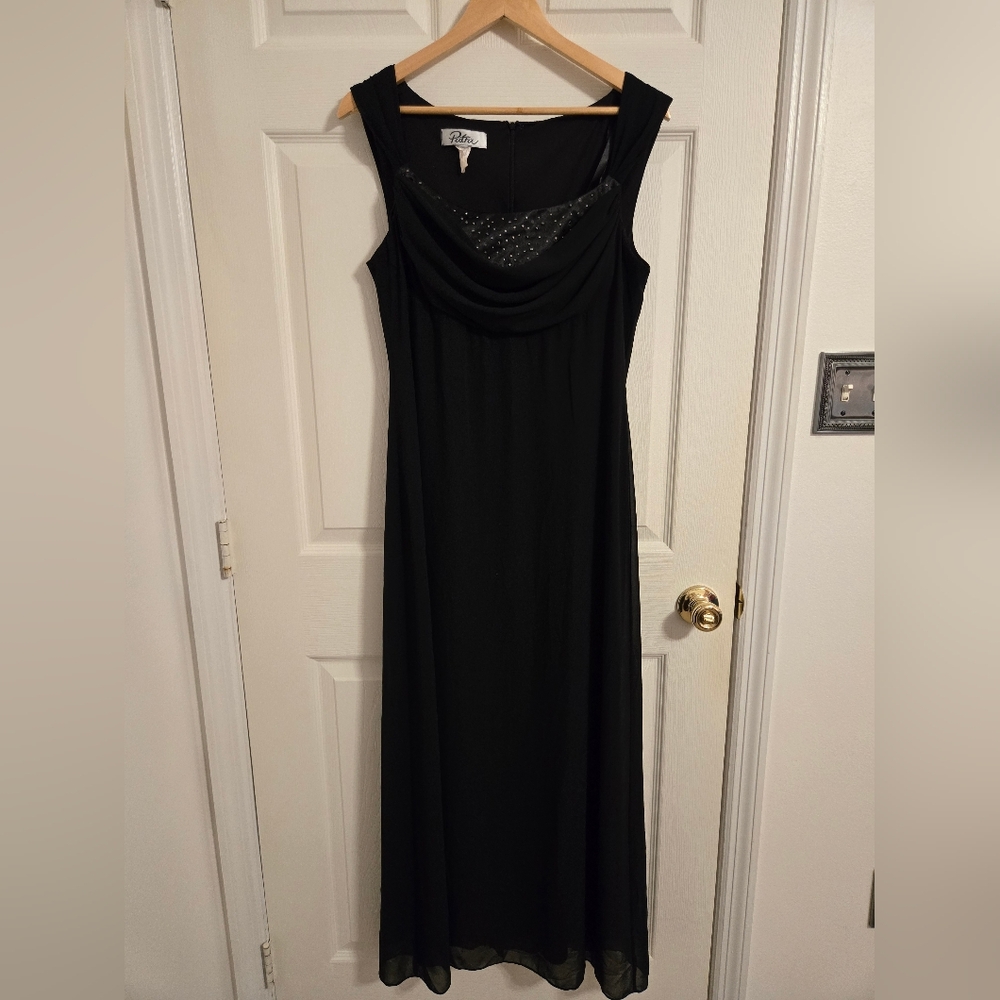 Patra Black Maxi Dress with Beaded Detail Cowl Neck No Size Tag